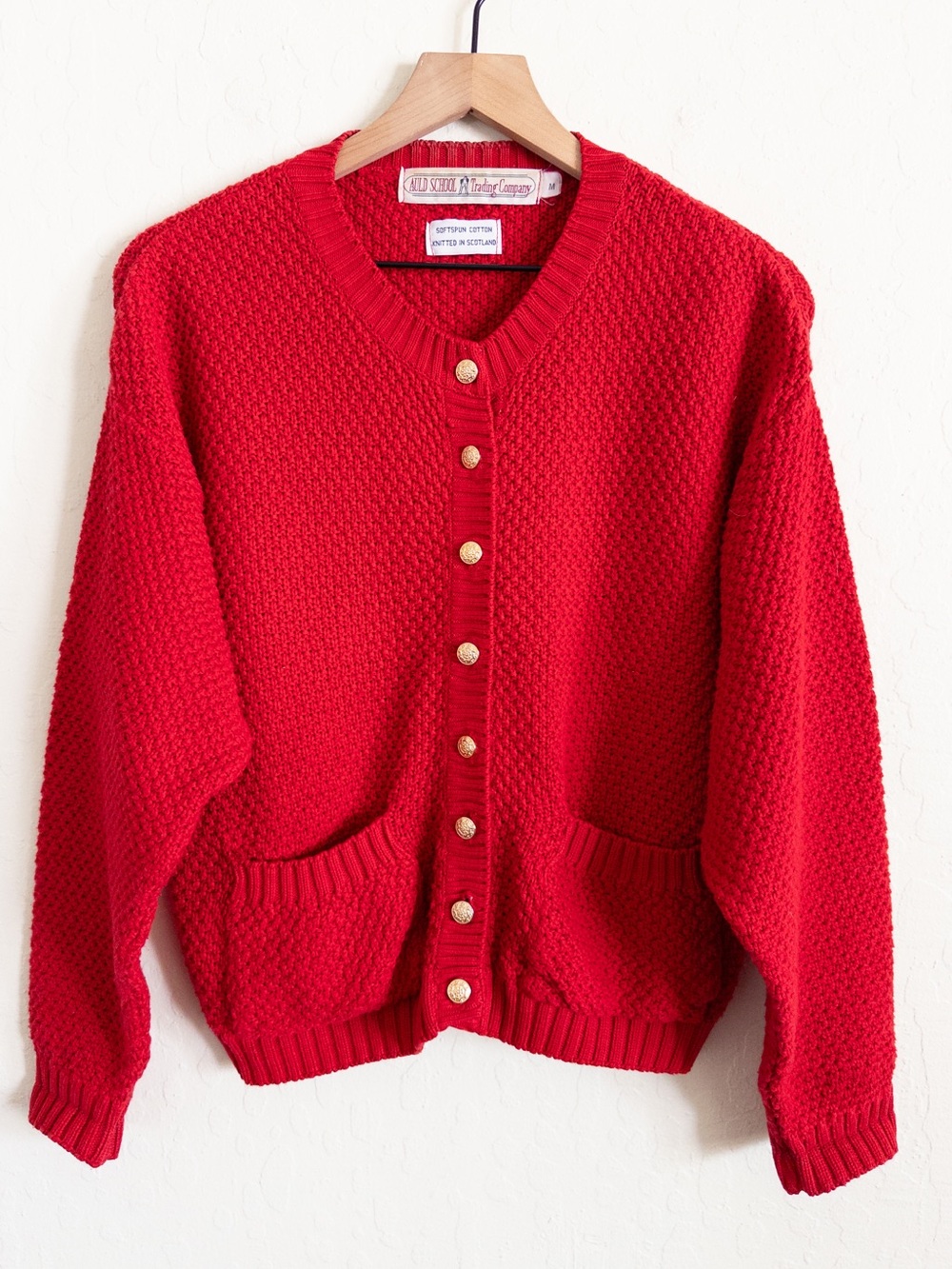 Vintage Auld School Trading Company Scottish Softspun Cotton Cardigan Medium Red